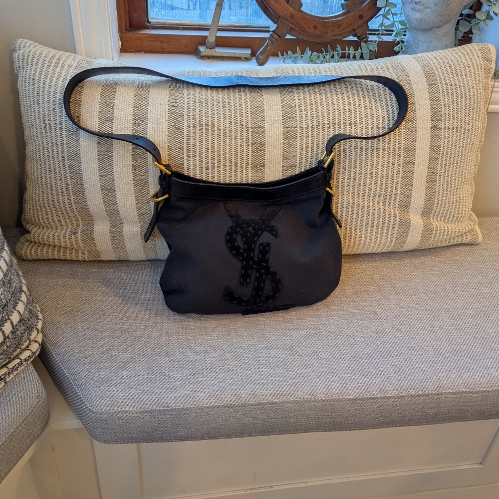 EUC Vintage YSL Bag Saint Laurent Twill Leather Crossbody Embroidered Suede Logo